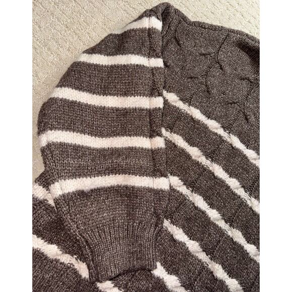 Lauren Conrad Cable Knit Striped Sweater XL Brown White Crew Neck Long Sleeve - Picture 7 of 9